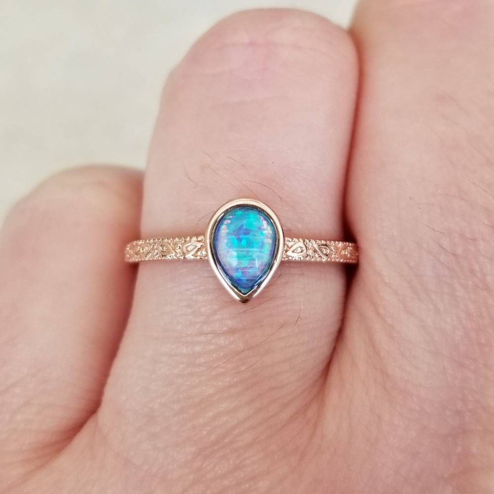 18k Over Sterling Blue Opal Ring - Picture 7 of 8